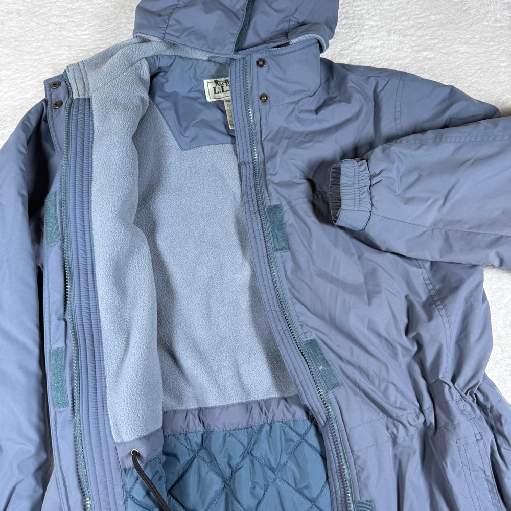 LL Bean Parka Women M Olefin Blue Nylon 0HN67 Thinsulate Polartec Hooded Jacket